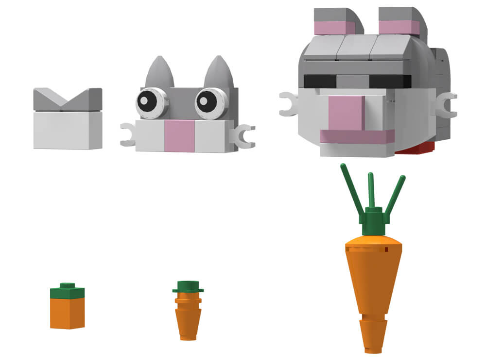 ネコとニンジンを、レゴで作りこみの度合いで分けて３パターン用意しました。