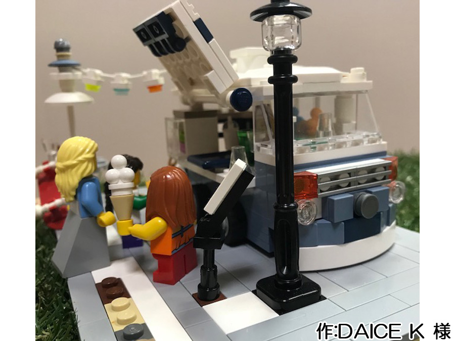 アイスクリームの移動販売車のレゴ作品。夏休みの思い出作品の一例です。